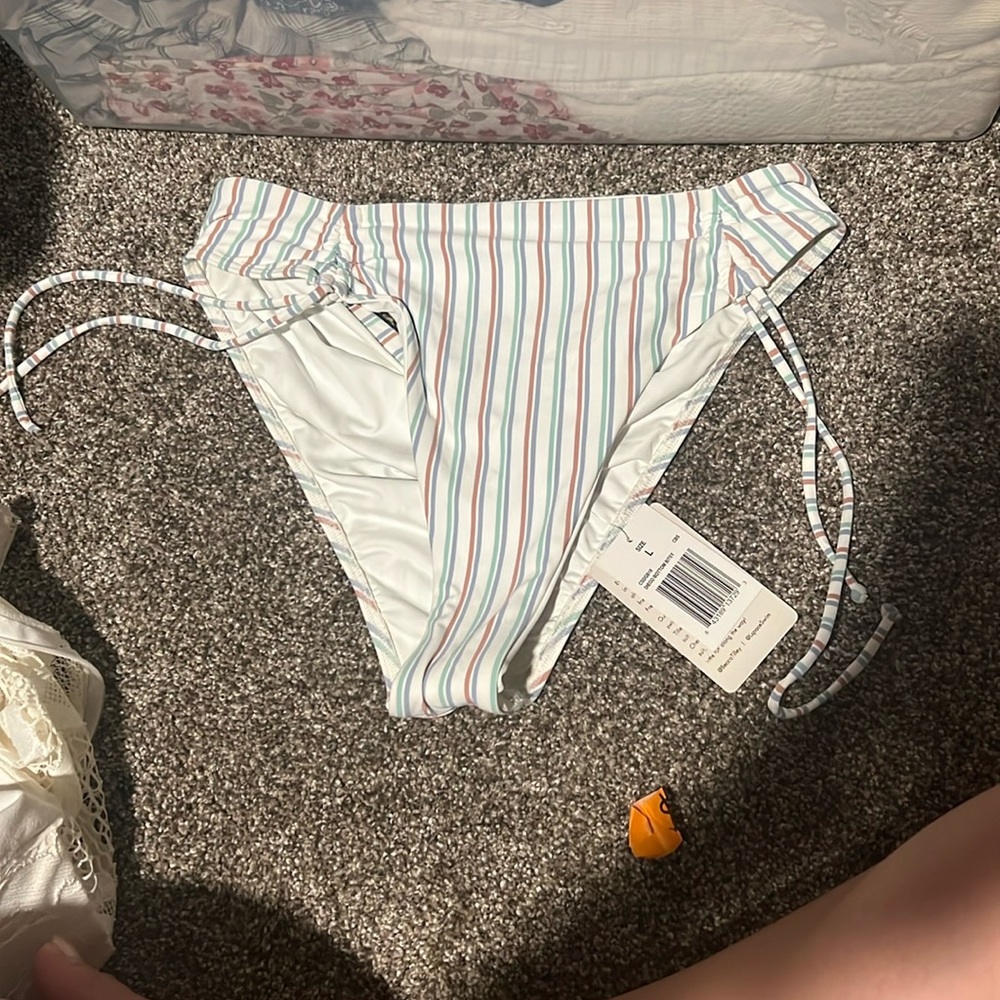 NWT L *space Becca Tilley Stripe Bikini Bottom Adjustable Ties Diego bottom